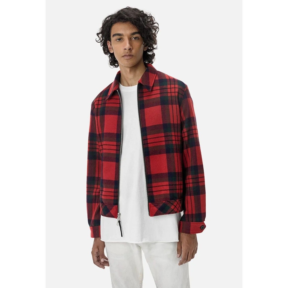 JOHN ELLIOTT Red Blue Green Plaid Flannel RiRi Zipper Wool Blouson Jacket 2 = M